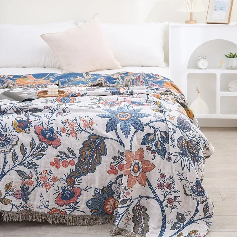 Bohemian Cotton Blanket for Bed and Sofa – Lightweight, Breathable Summer Quilt in Various Colors 4