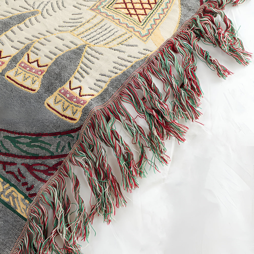 Bohemian Elephant Print Cotton Tassel Blanket – Lightweight and Breathable 7