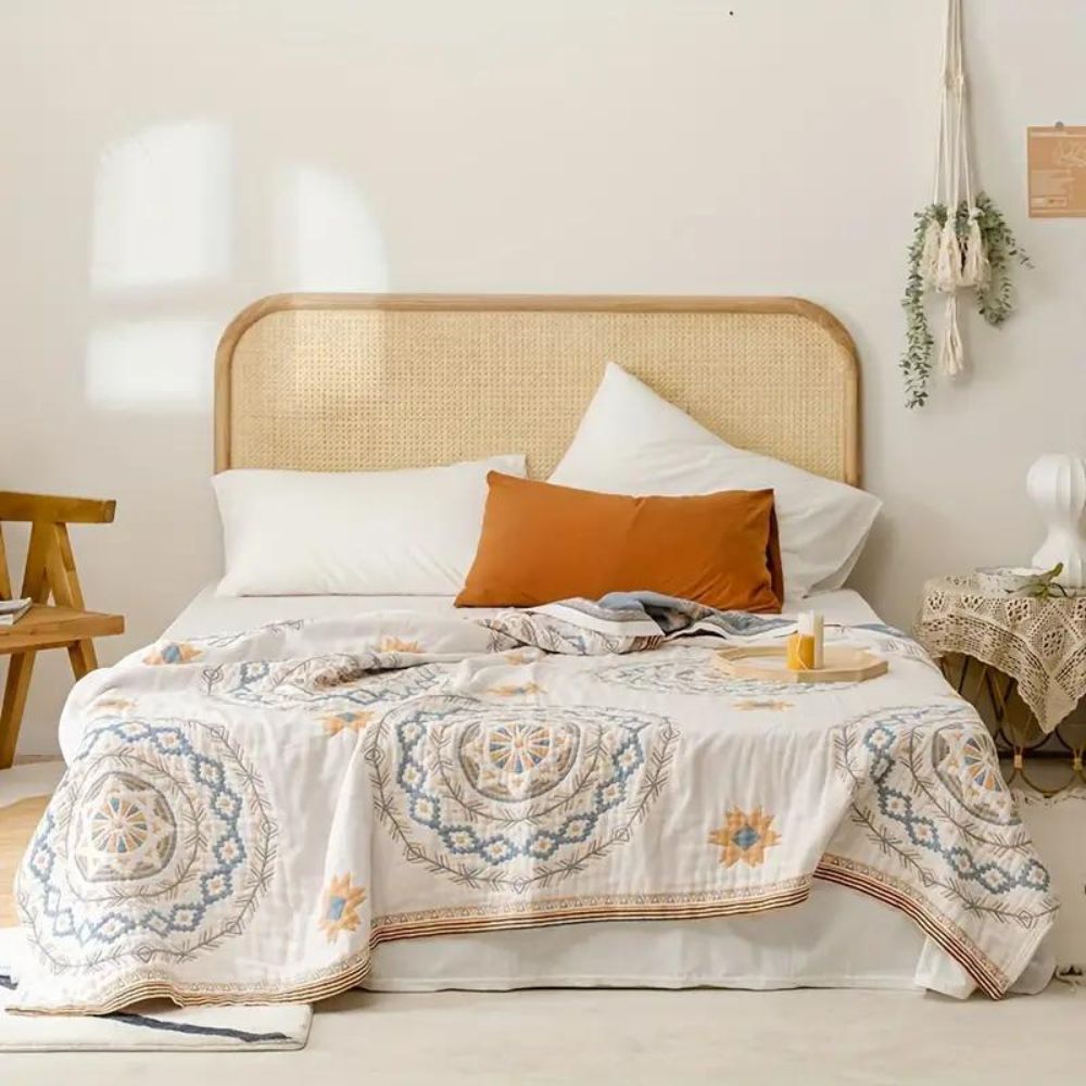 Boho-Inspired Cotton Throw Blanket with Mandala Design – Multi-Purpose Home Decor, Soft and Machine Washable 0