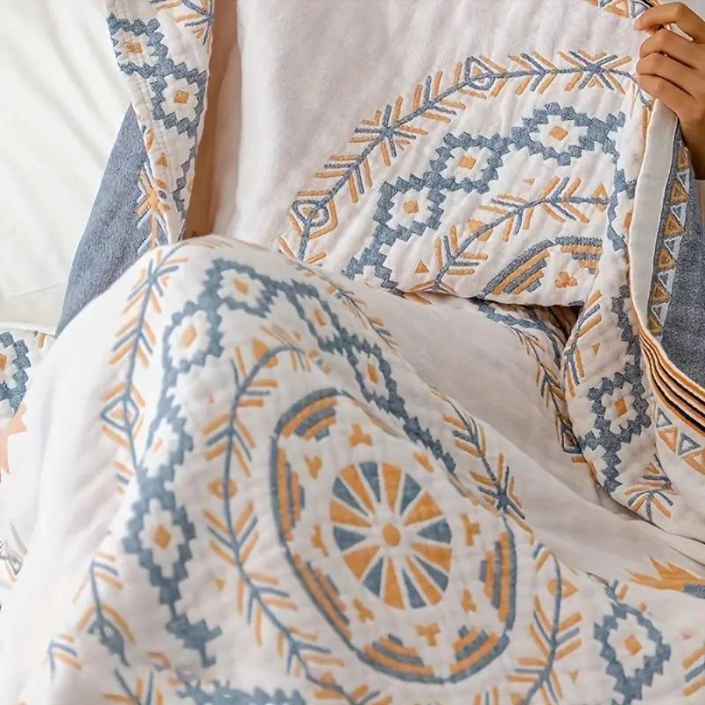 Boho-Inspired Cotton Throw Blanket with Mandala Design – Multi-Purpose Home Decor, Soft and Machine Washable 1