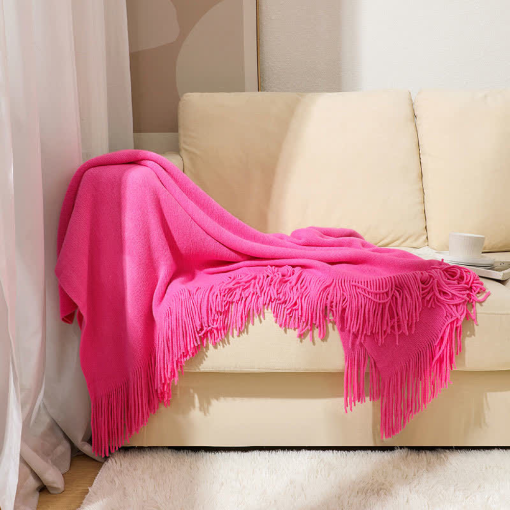Chunky Knit Throw Blanket with Tassels – Soft Acrylic Blanket for Home, Travel, and Cozy Comfort 10