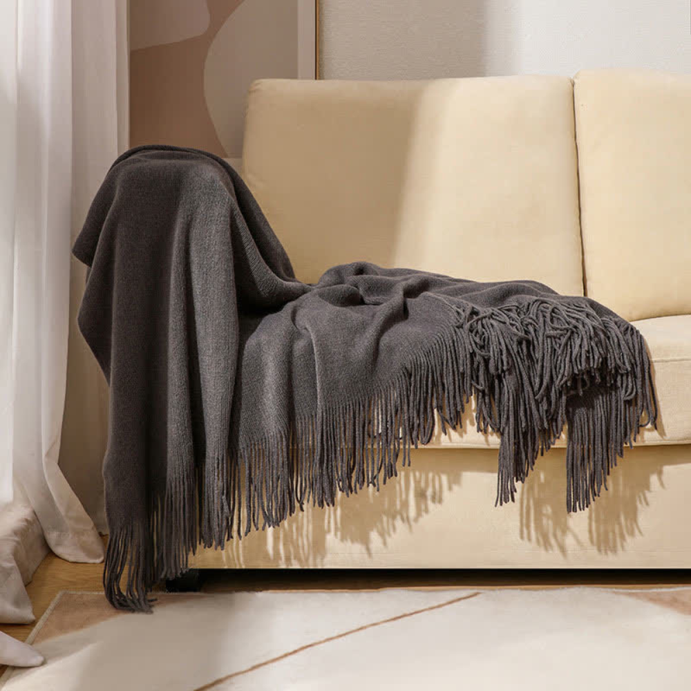 Chunky Knit Throw Blanket with Tassels – Soft Acrylic Blanket for Home, Travel, and Cozy Comfort 2