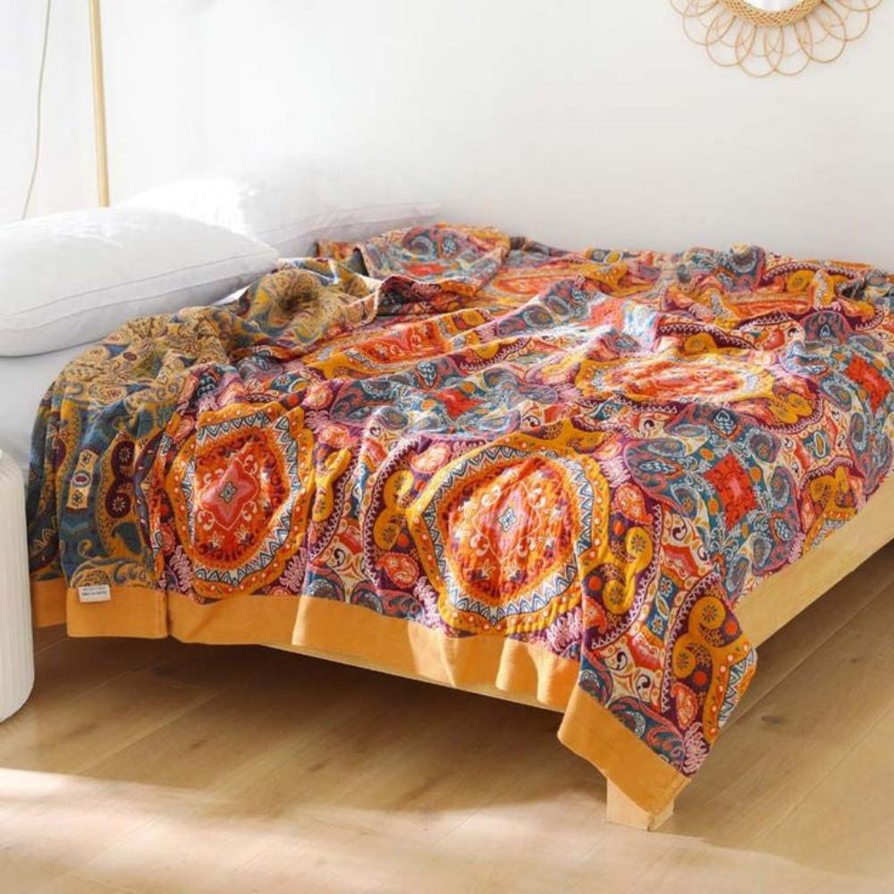 Cooling Blanket - Reversible 100% Cotton Quilt with Moisture-Wicking Fibers for Comfortable Sleep - Boho Design 2