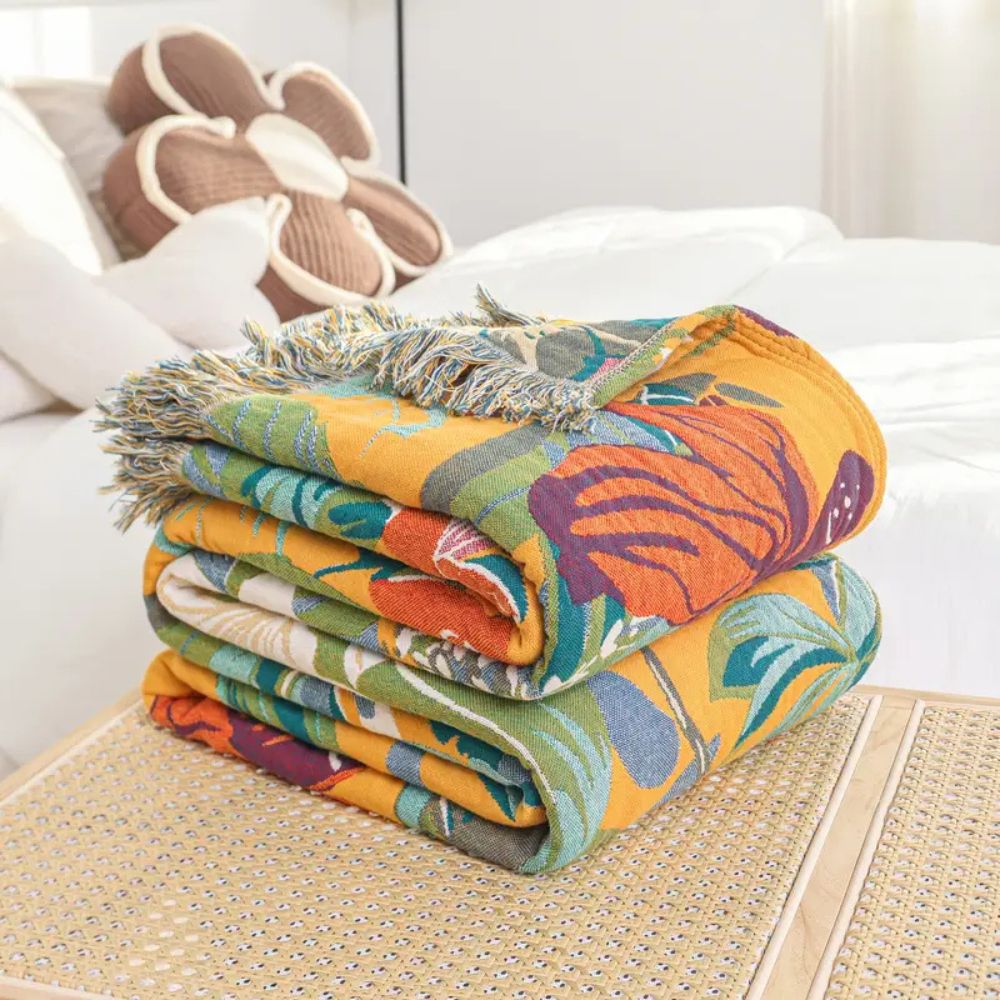 Festival Tropics Cotton Blanket – Soft Tropical-Inspired Throw for Home Décor 2