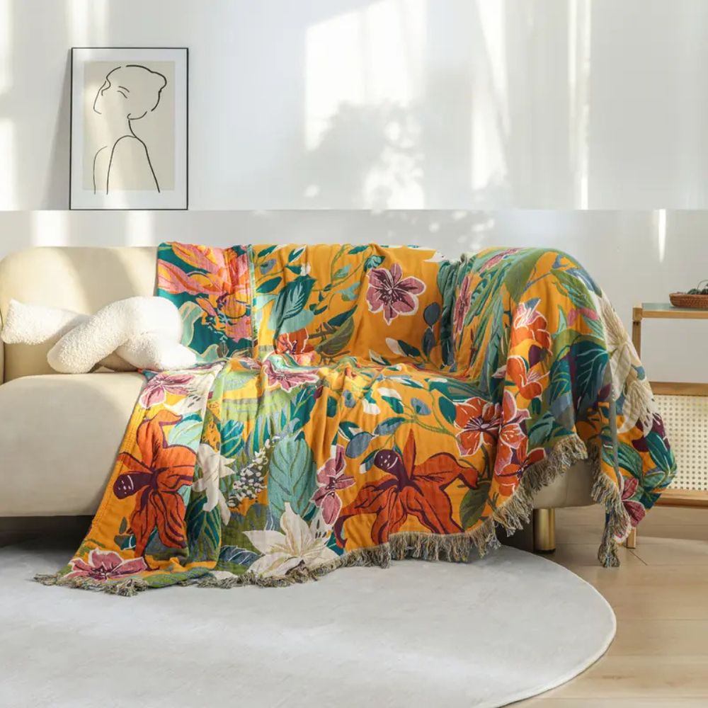 Festival Tropics Cotton Blanket – Soft Tropical-Inspired Throw for Home Décor 5