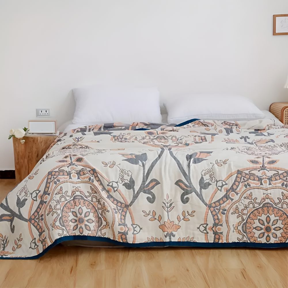 Floral Cotton Throw Blanket – Lightweight, Breathable, Reversible Design for All-Season Comfort 0