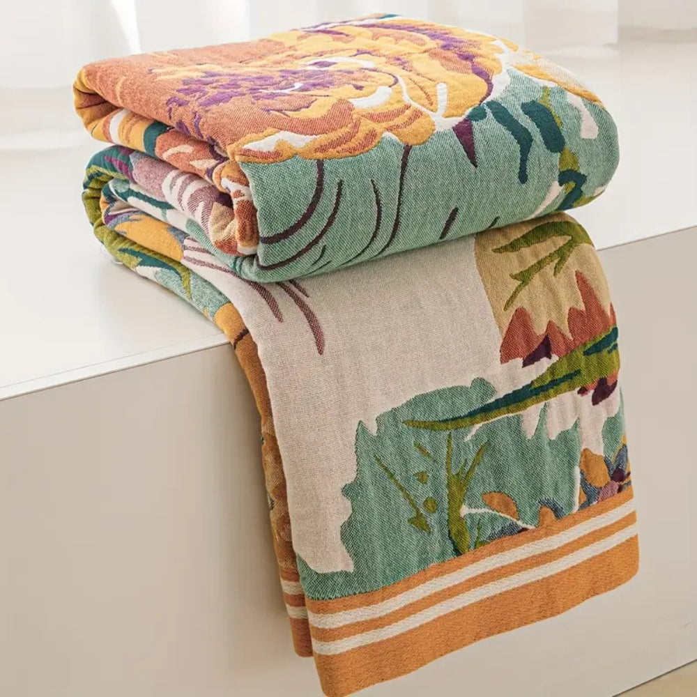Floral Cotton Throw Blanket with Reversible Design, Lightweight Woven Jacquard for Year-Round Comfort 2