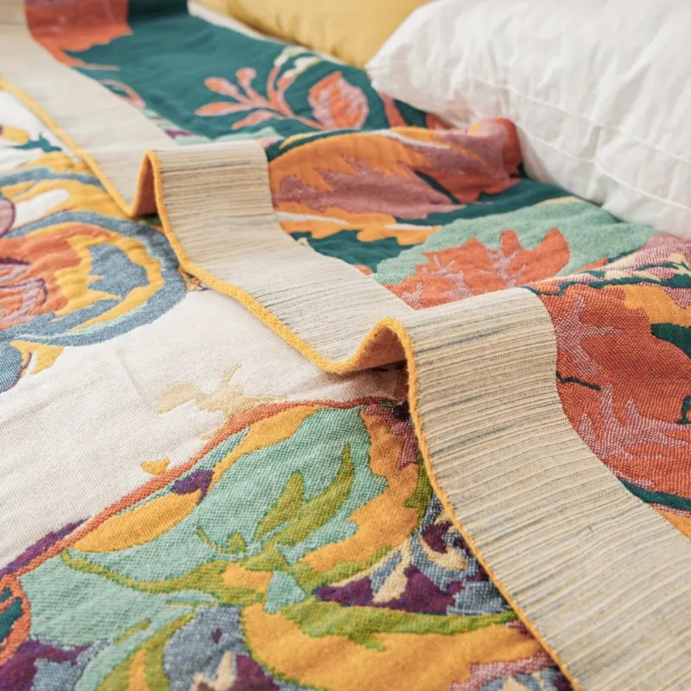Floral Cotton Throw Blanket with Reversible Design, Lightweight Woven Jacquard for Year-Round Comfort 4