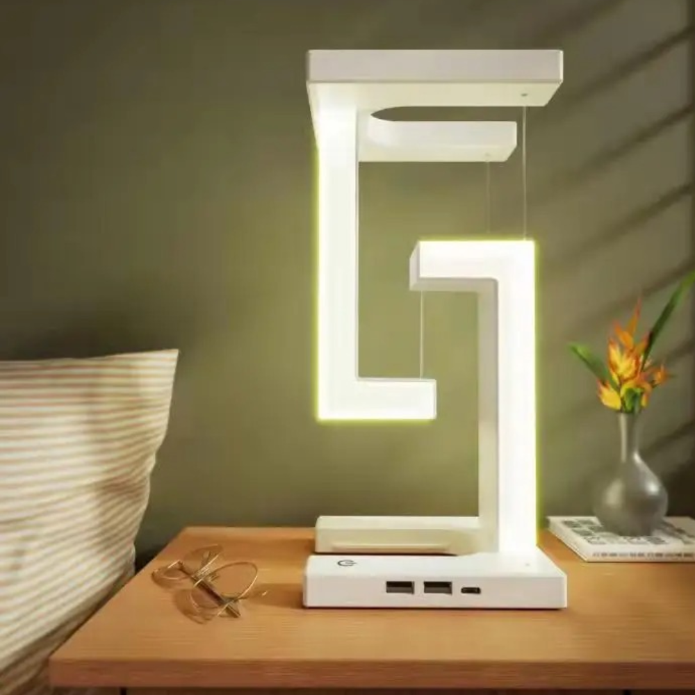 Magnetic Levitating LED Table Lamp with Wireless Charging – Modern Anti-Gravity Design, Compact ABS Plastic