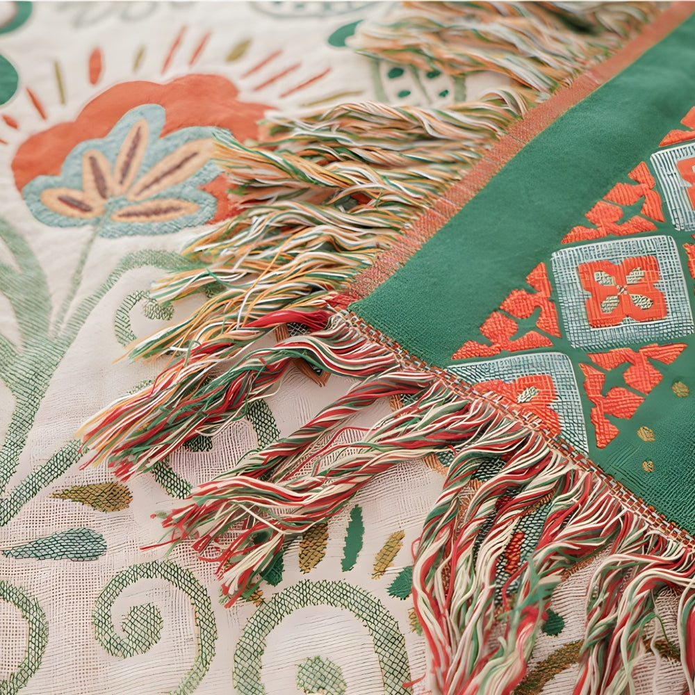 Reversible Boho Floral Blanket – Lightweight Cotton Gauze Throw with Tasseled Edges, Perfect for Couch or Bed 5