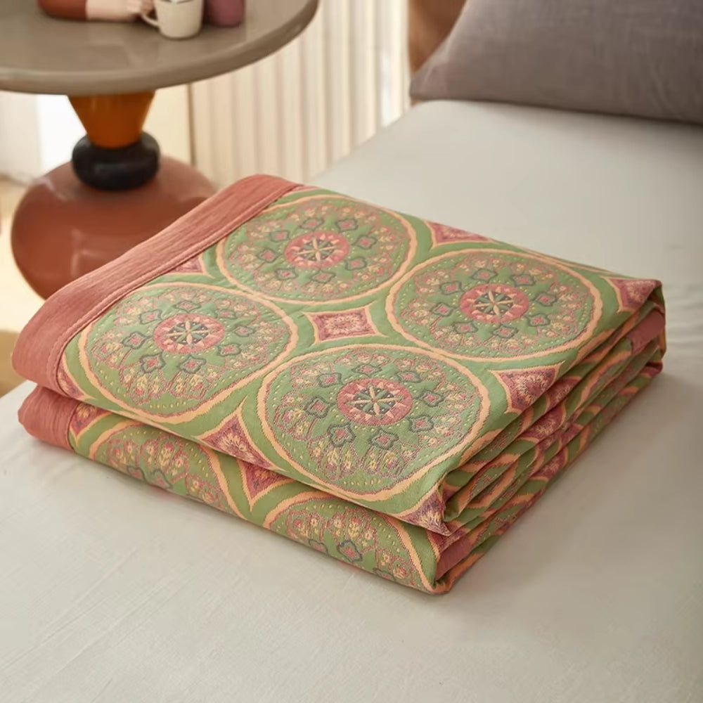 Reversible Cotton Summer Blanket with Ginkgo Leaf Design – Lightweight and Breathable 3