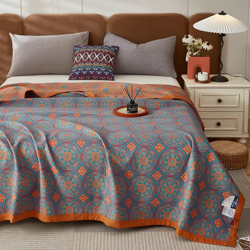 Reversible Cotton Summer Blanket with Ginkgo Leaf Design – Lightweight and Breathable 4