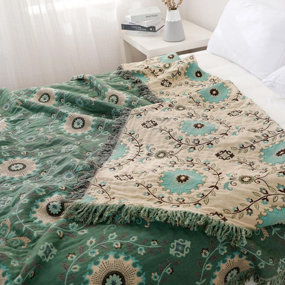 Reversible Cotton Throw Blanket – Lightweight Retro Mandala Design for Sofa, Bed, and Picnic Use 4