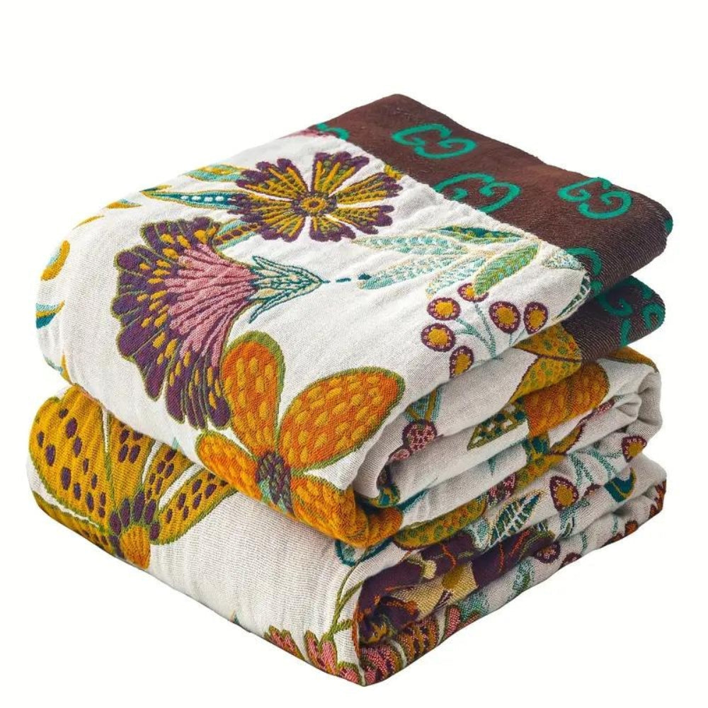 Reversible Floral Cotton Throw Blanket – Cozy Decorative Coverlet for Sofa and Bed, All-Season Comfort 6