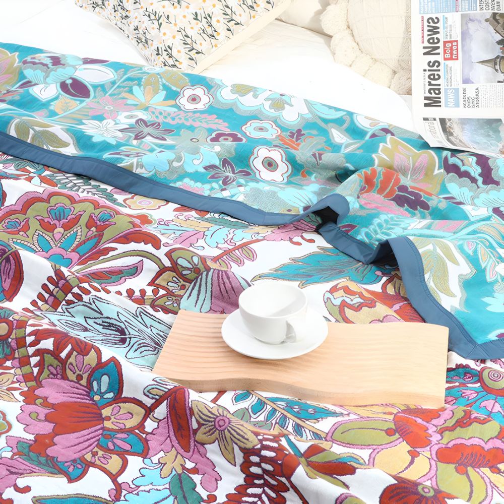 Reversible Floral Throw Blanket, 100% Cotton, Lightweight, Machine Washable for Year-Round Comfort 3