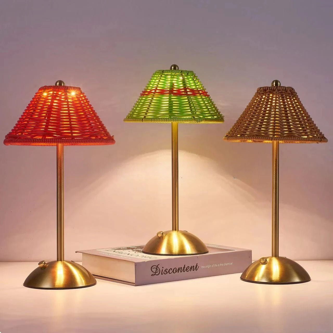 Rechargeable Rattan Desk Lamp – Retro Cordless Table Lamp for Living Room, Small Size with Warm LED Light-1