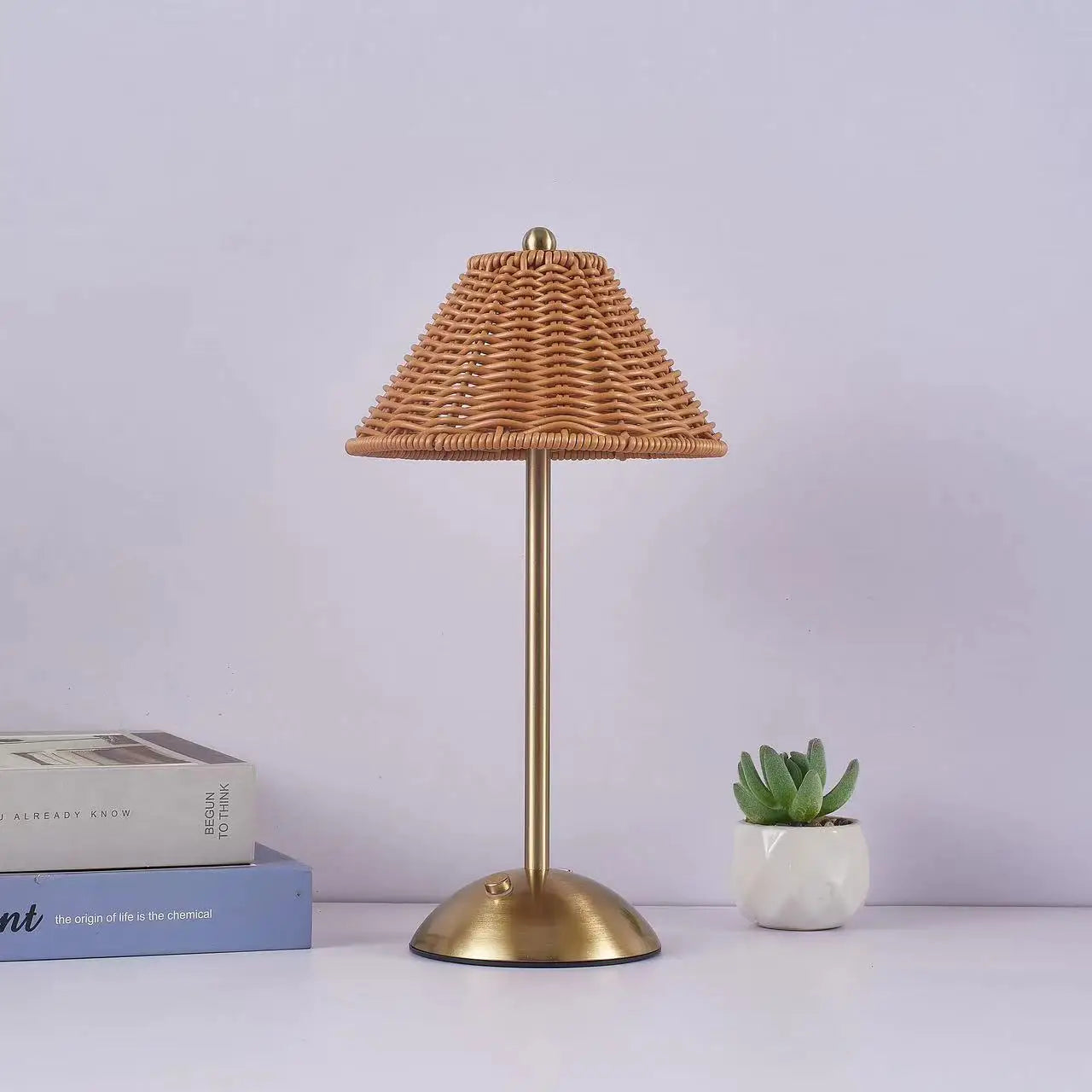 Variant image for Rechargeable Rattan Desk Lamp – Retro Cordless Table Lamp for Living Room, Small Size with Warm LED Light-2