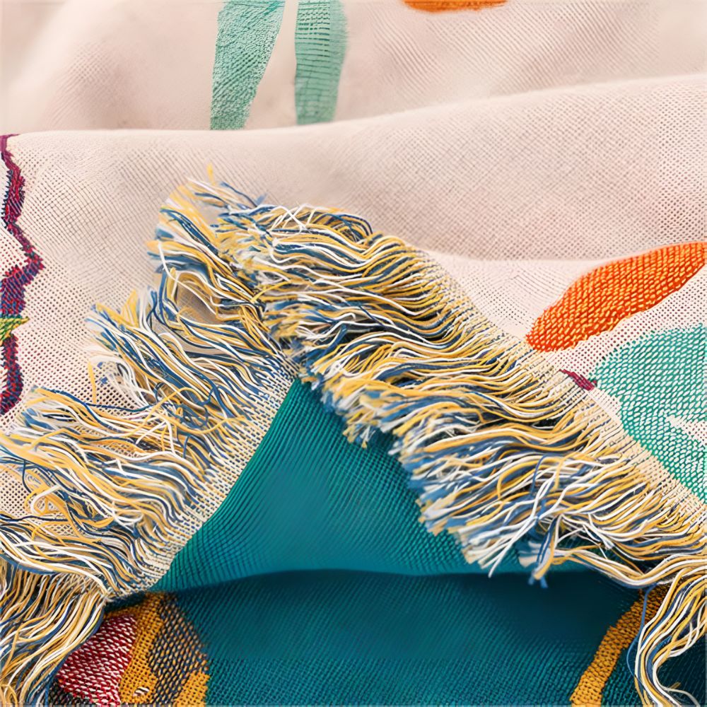 Whimsical Bird Cotton Throw Blanket with Tassels – Lightweight Boho Home Decor, Vibrant Multi-Color Design 5