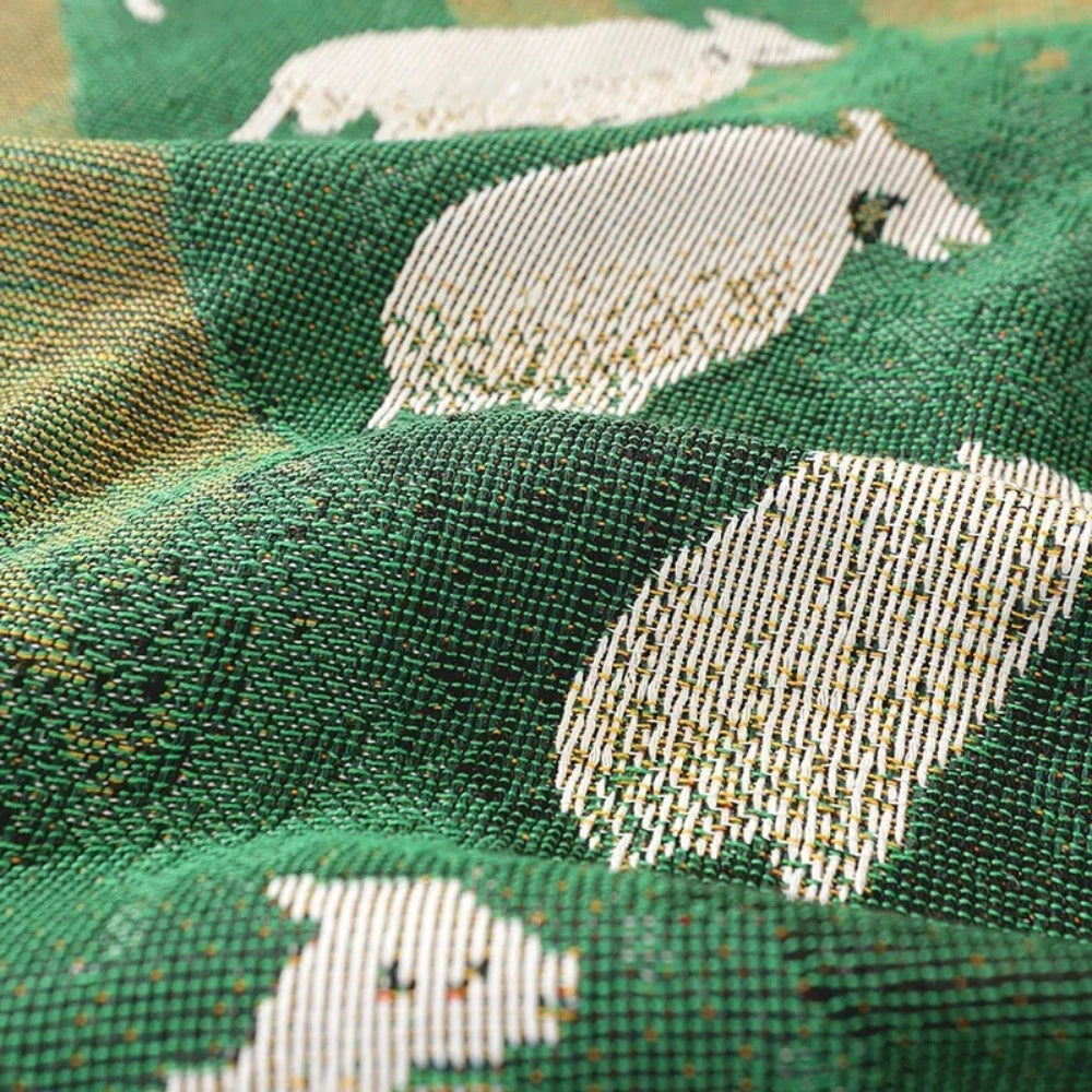 Woven Throw Blanket with Sheep Pattern – Soft Microfiber-Cotton Blend, Tassel Trim, Cozy Decor for Sofa and Bed 8