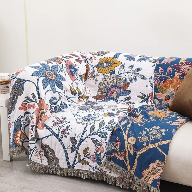 Bohemian Cotton Blanket for Bed and Sofa – Lightweight, Breathable Summer Quilt in Various Colors 3