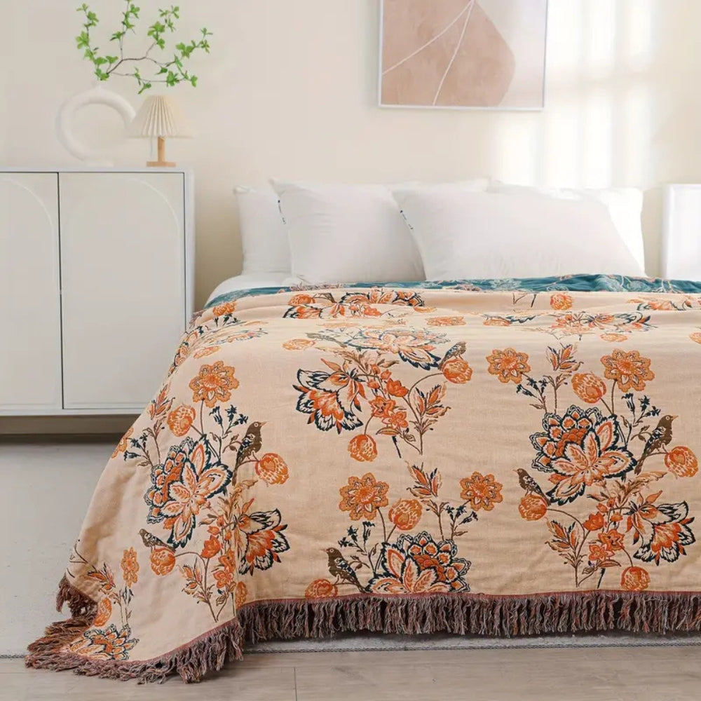Boho Cotton Throw Blanket - Versatile 100% Cotton Sofa and Bed Decor, Machine Washable, Cozy Rustic Style 2