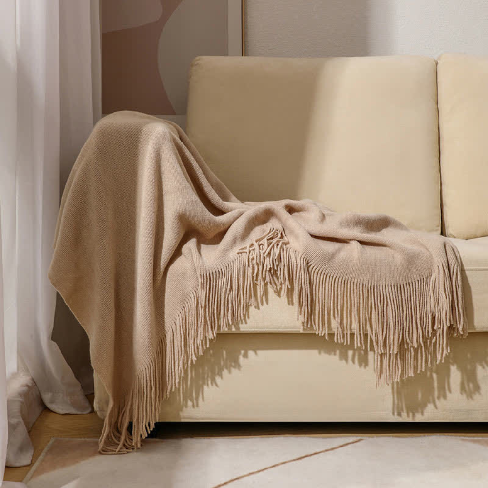 Chunky Knit Throw Blanket with Tassels – Soft Acrylic Blanket for Home, Travel, and Cozy Comfort 3