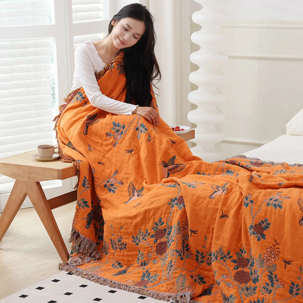 Elegant Cotton Blanket with Jacquard Design and Tasselled Edges - Multi-Layer Soft Throw for Beds and Sofas 3