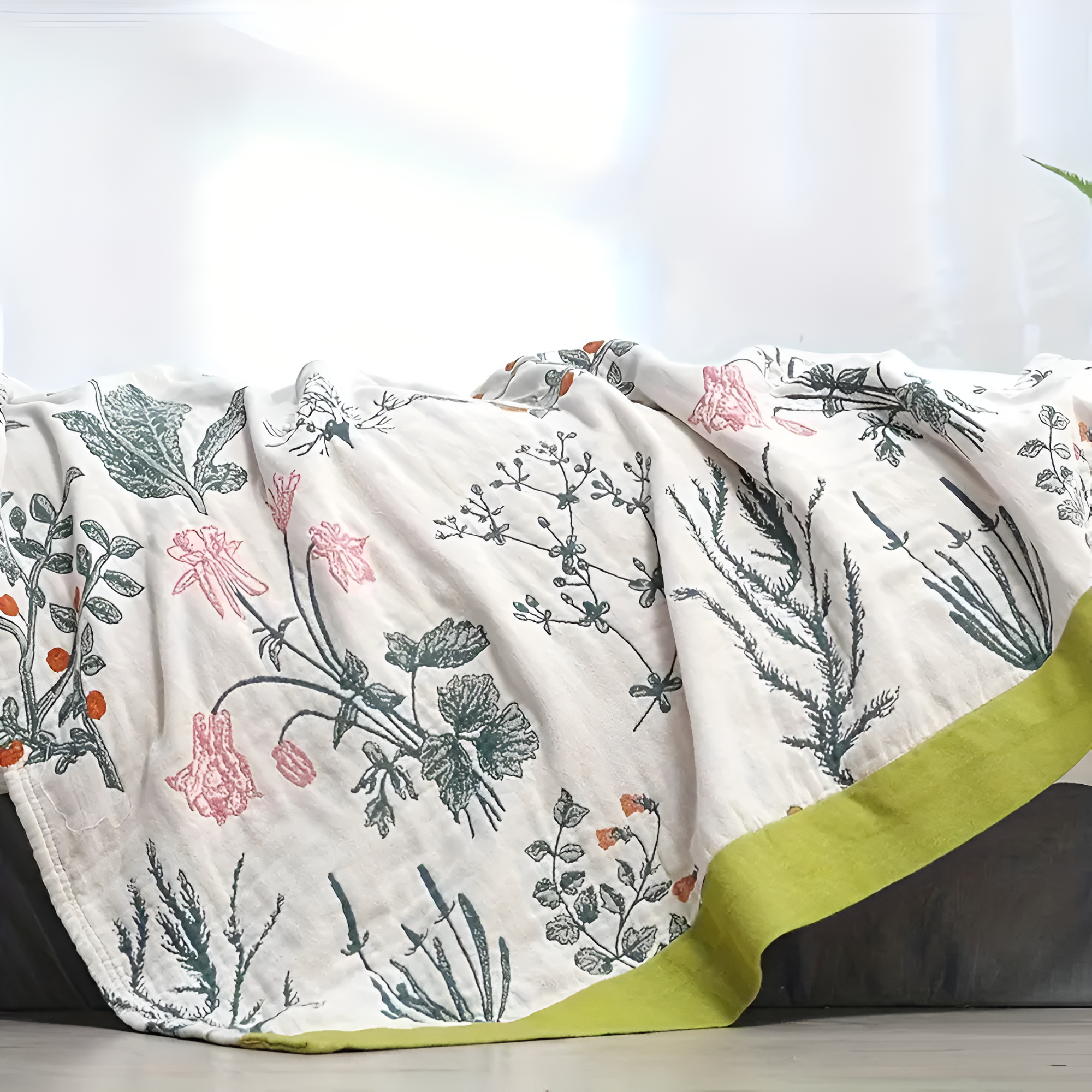 Farmhouse Floral Cotton Gauze Blanket – Lightweight and Reversible Design 2