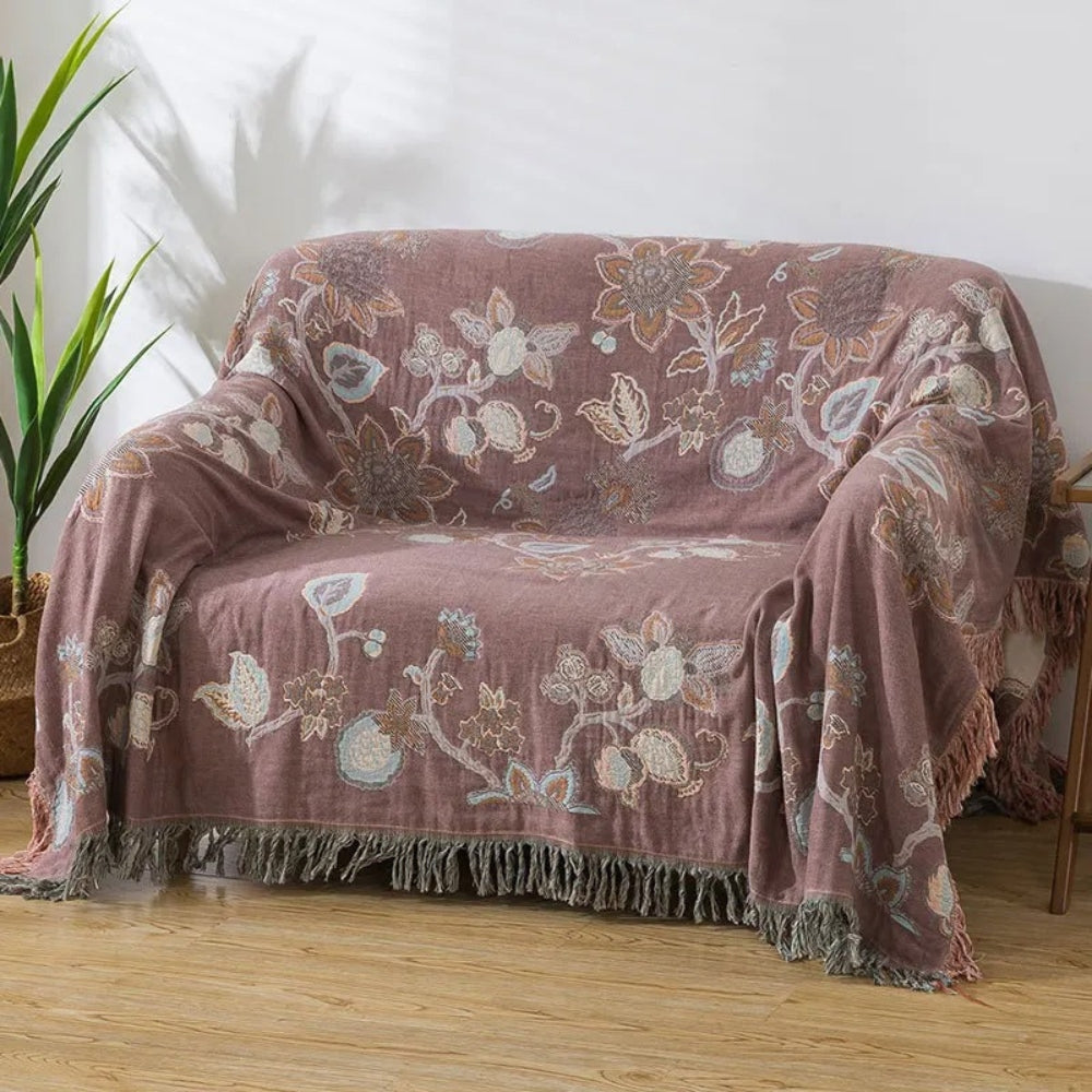 Floral Cotton Bed Blanket with Tassel Trim – Soft Jacquard Design for Cozy Comfort and Versatile Use 0