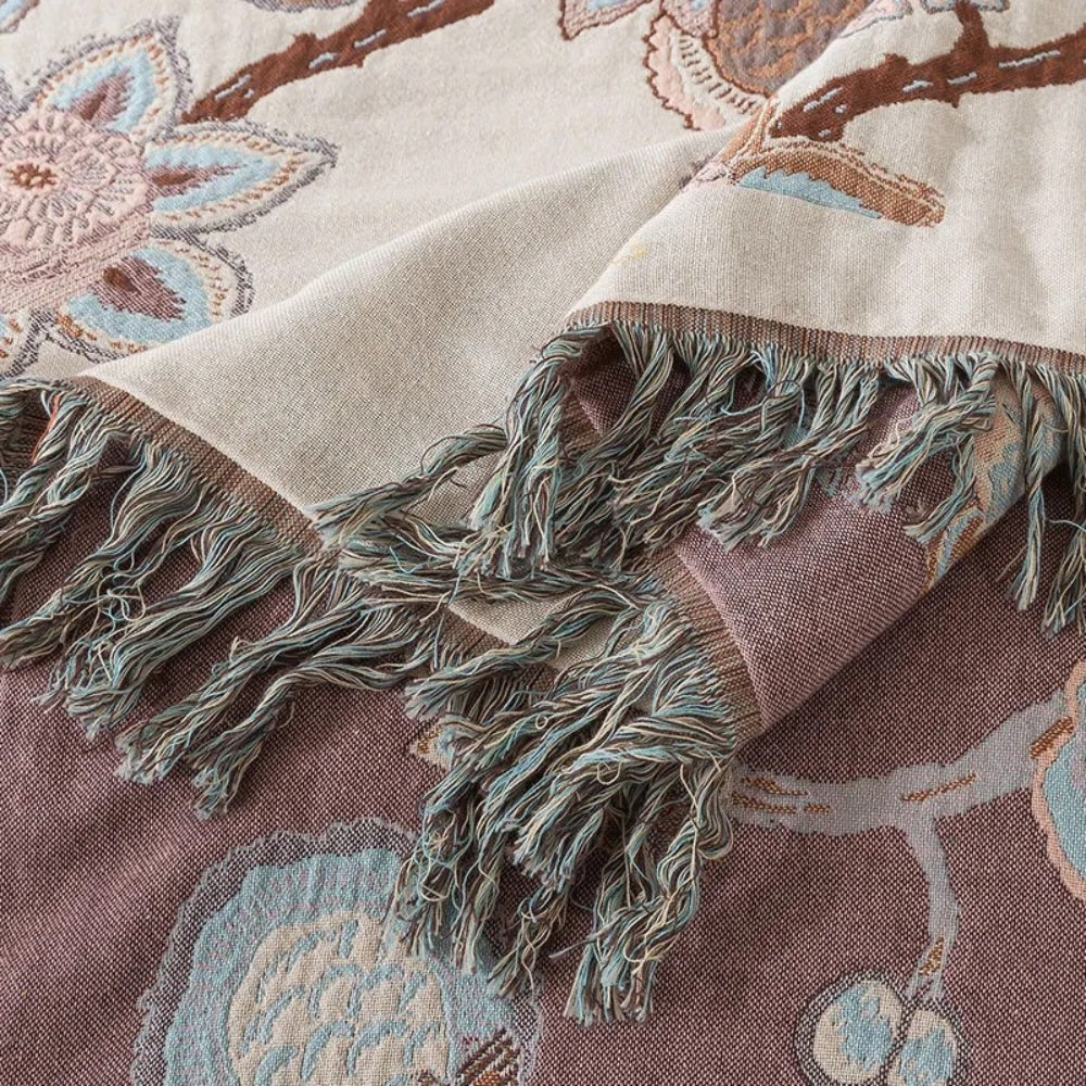 Floral Cotton Bed Blanket with Tassel Trim – Soft Jacquard Design for Cozy Comfort and Versatile Use 5