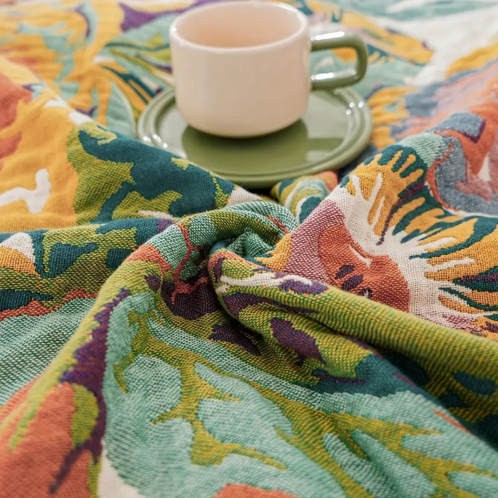 Floral Cotton Throw Blanket with Reversible Design, Lightweight Woven Jacquard for Year-Round Comfort 3