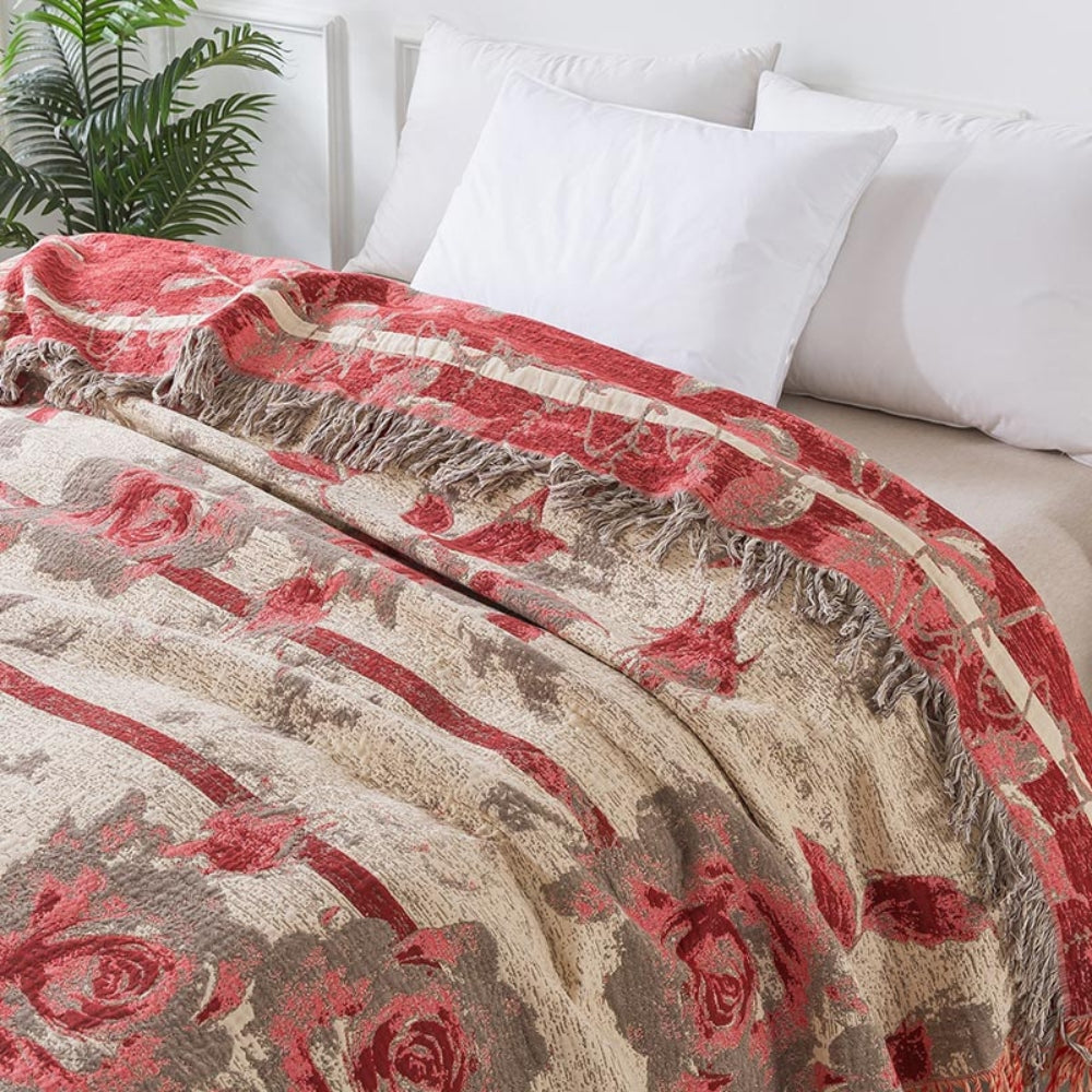 Floral Jacquard Cotton Throw Blanket – Lightweight and Cozy for All Seasons 3