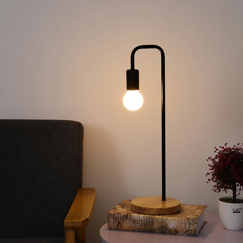 Variant image for Vintage Wooden Table Lamp with E27 Edison Bulb – Stylish Bedside Table Lamp for Bedroom or Desk-1