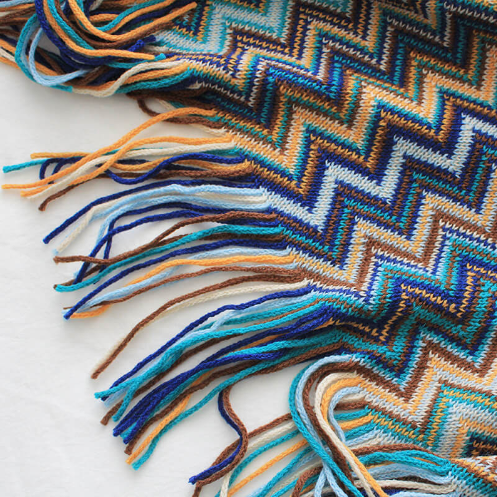 Multicolor Zigzag Knit Throw Blanket with Tassels - Lightweight Acrylic for Couches and Beds, Cozy Boho Design 8