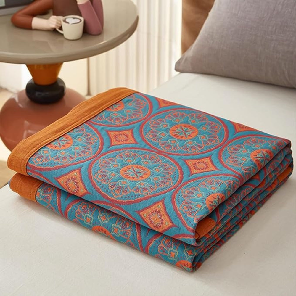 Reversible Cotton Summer Blanket with Ginkgo Leaf Design – Lightweight and Breathable 0