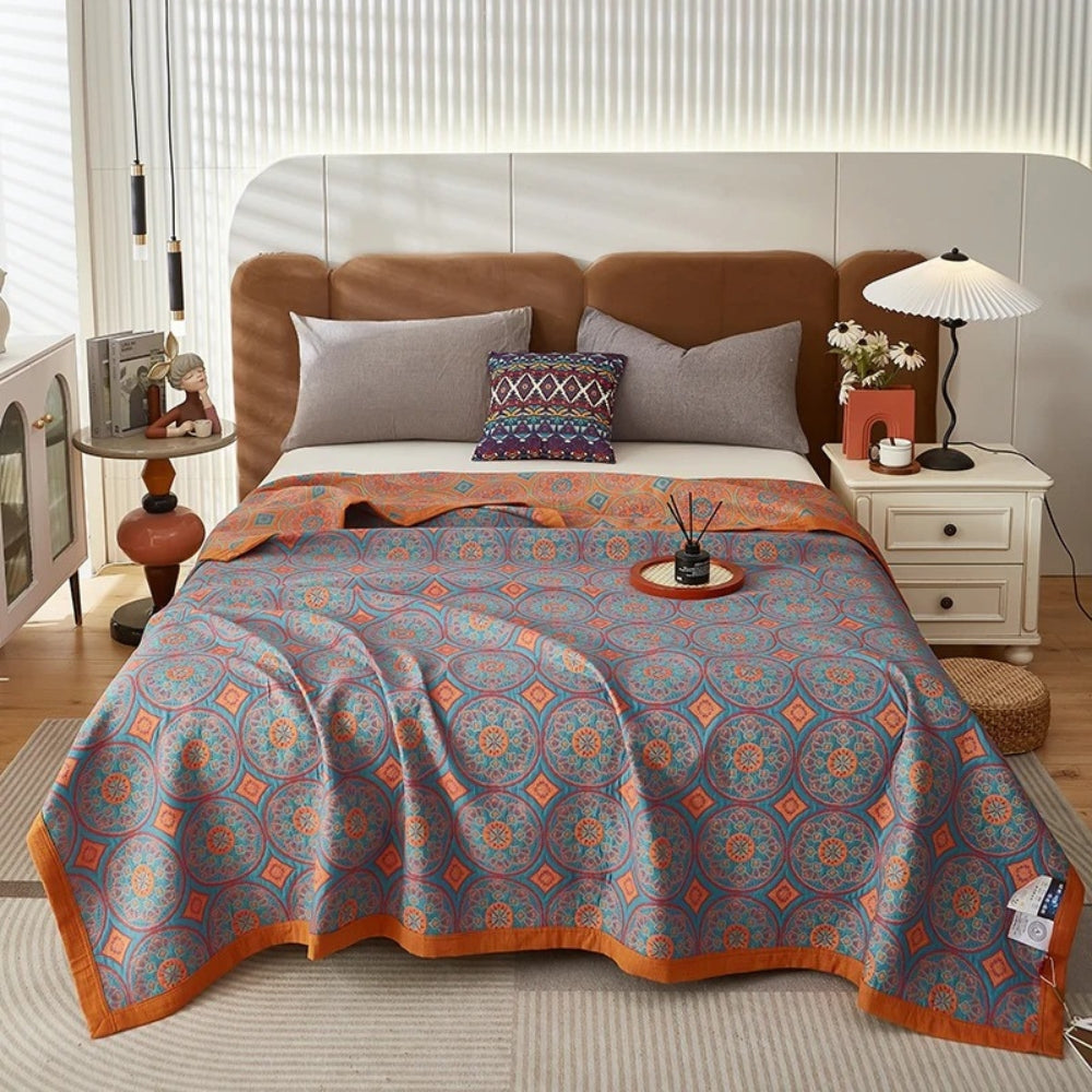 Reversible Cotton Summer Blanket with Ginkgo Leaf Design – Lightweight and Breathable 1
