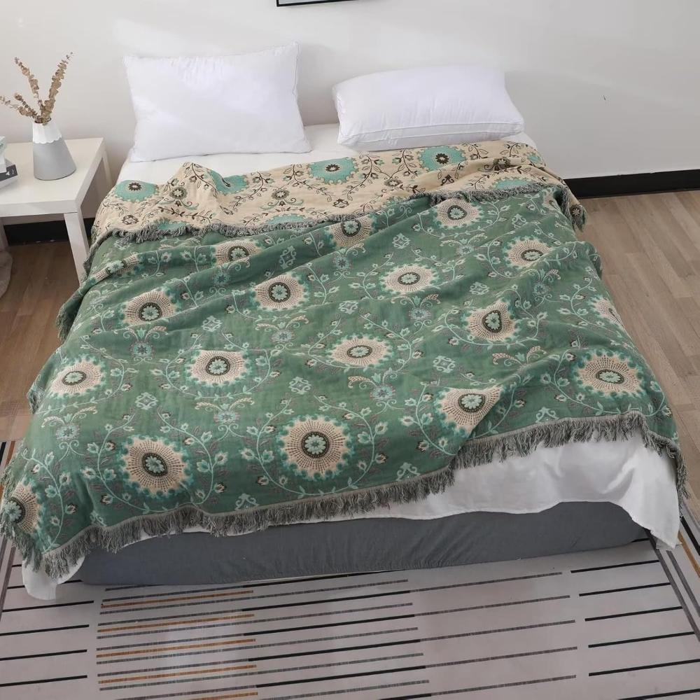 Reversible Cotton Throw Blanket – Lightweight Retro Mandala Design for Sofa, Bed, and Picnic Use 5