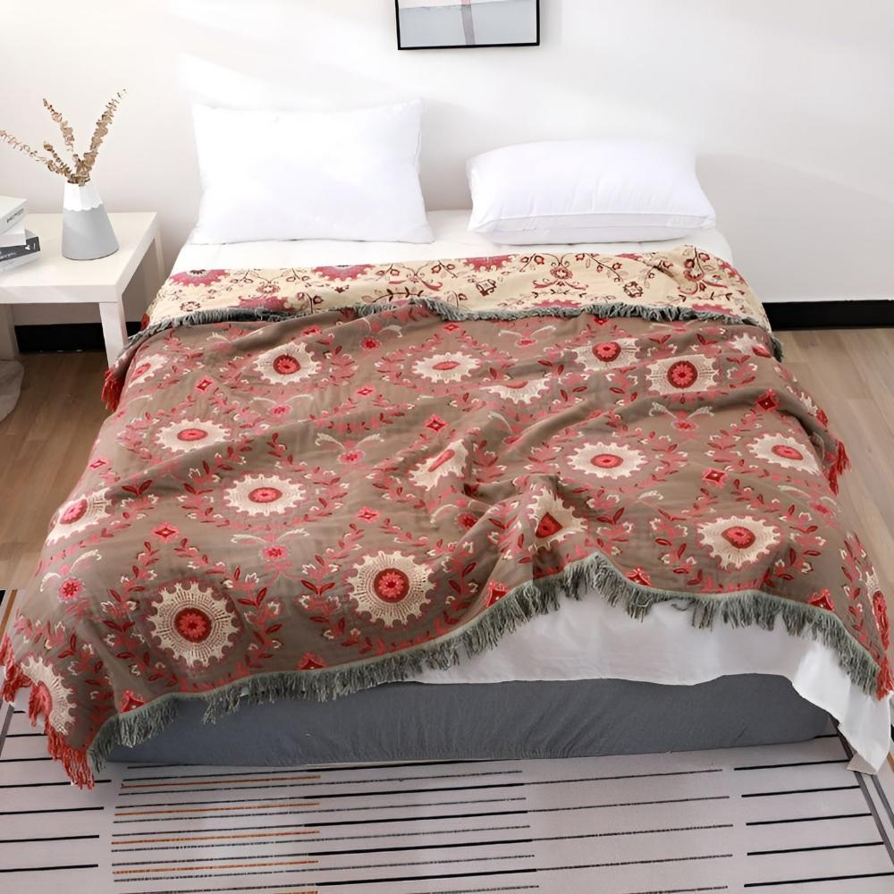 Reversible Cotton Throw Blanket – Lightweight Retro Mandala Design for Sofa, Bed, and Picnic Use 7