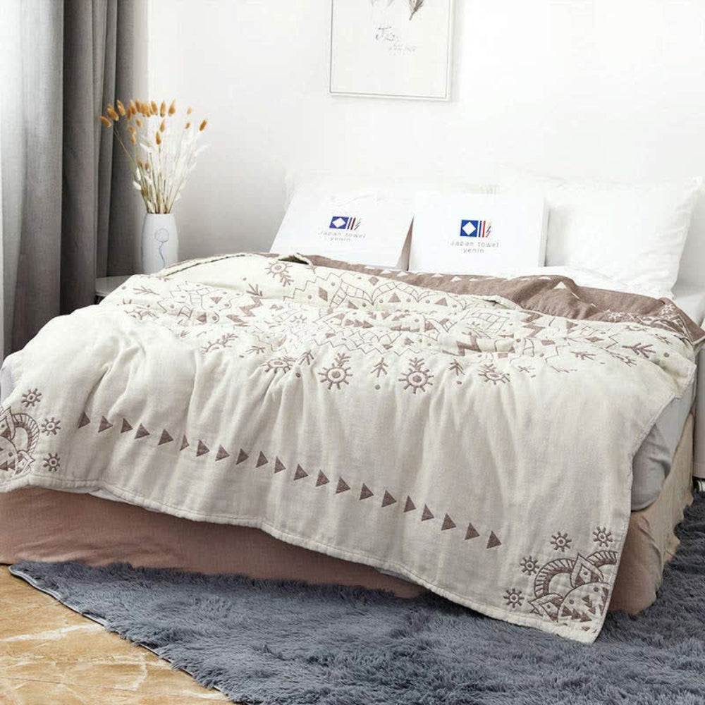 Reversible Cotton Throw Blanket with Mandala Art Pattern – Soft, Breathable Home Decor for All Seasons 1