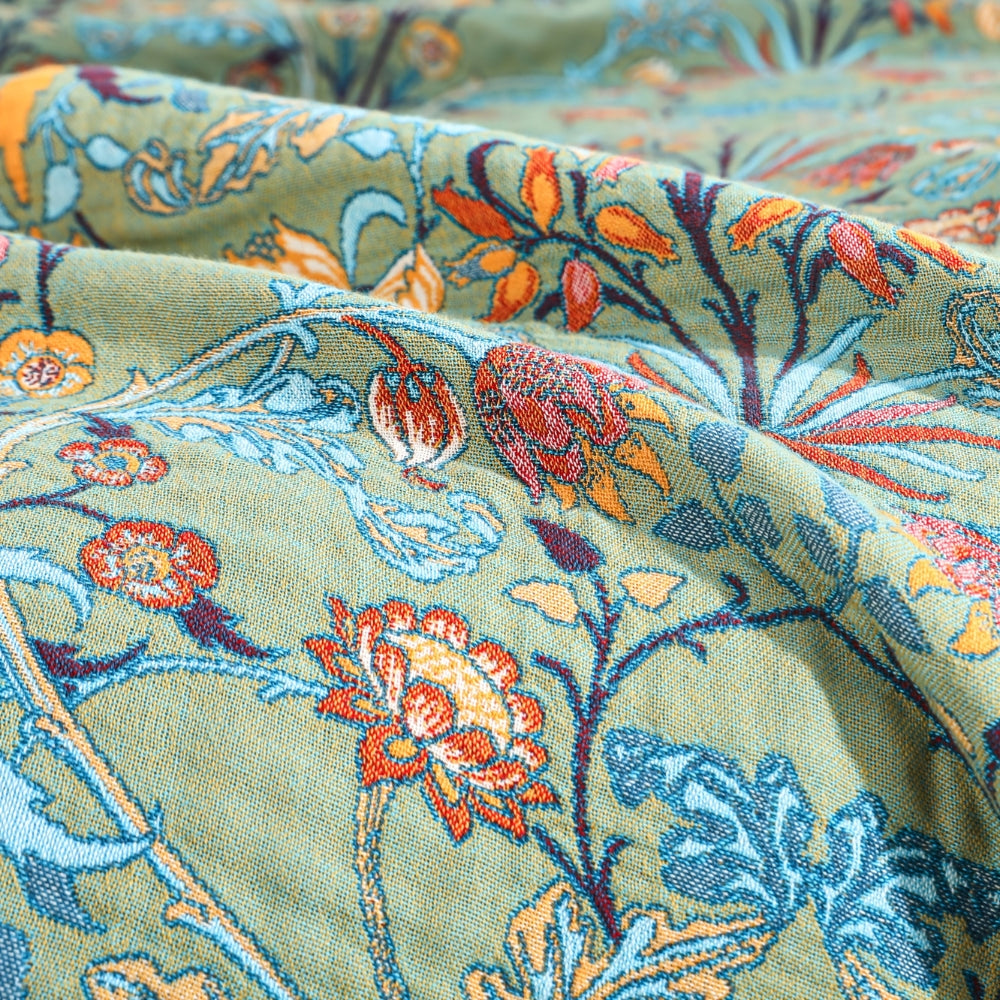 Reversible Floral Cotton Blanket Throw – Heavyweight Jacquard Design with Decorative Tassels, 200x230 cm 3