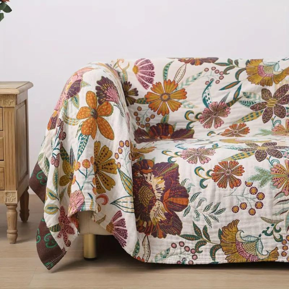 Reversible Floral Cotton Throw Blanket – Cozy Decorative Coverlet for Sofa and Bed, All-Season Comfort 2