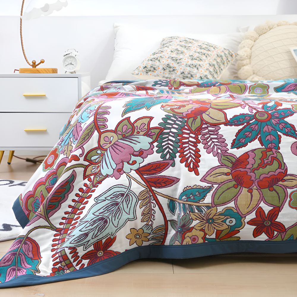 Reversible Floral Throw Blanket, 100% Cotton, Lightweight, Machine Washable for Year-Round Comfort 1