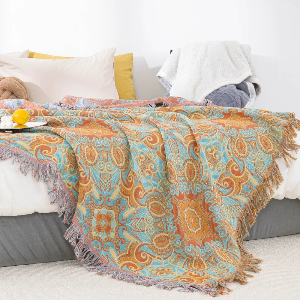 Reversible Paisley Cotton Blanket with Tassels – Bohemian Home Decor 2