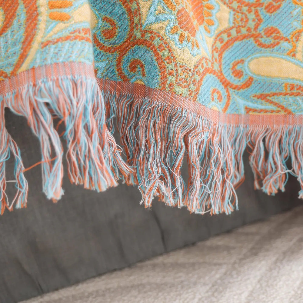 Reversible Paisley Cotton Blanket with Tassels – Bohemian Home Decor 4