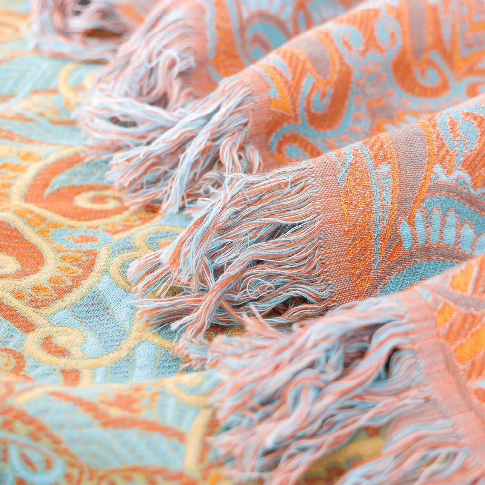 Reversible Paisley Cotton Blanket with Tassels – Bohemian Home Decor 5