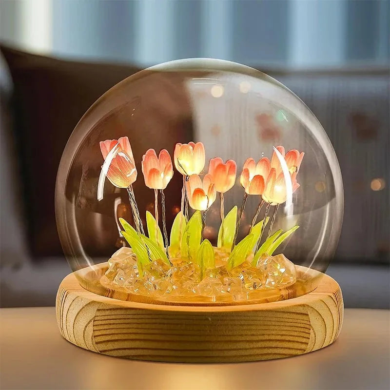 Colorful LED Tulip Night Light – DIY Handmade Decorative Lamp for Bedroom, Battery Operated, Multi-Color Design-1