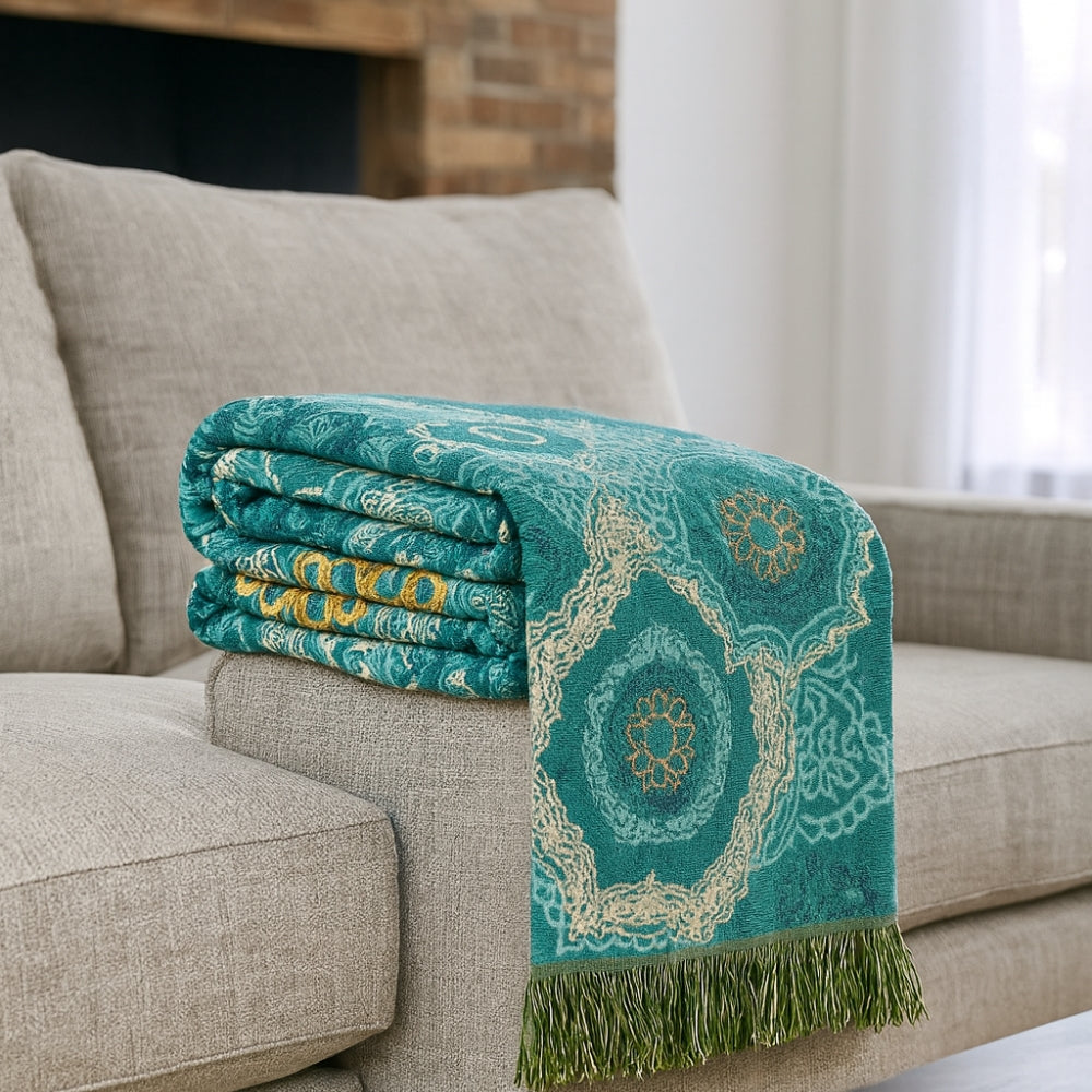 Teal Mandala Cotton Blanket – Lightweight Four-Season Cozy Throw 2