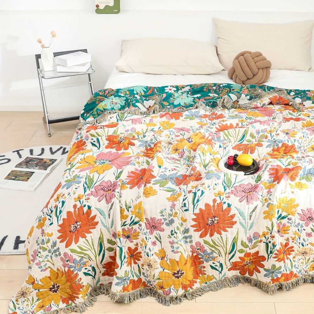 Wildflower Garden Cotton Blanket – Lightweight Floral Throw for Year-Round Comfort 1